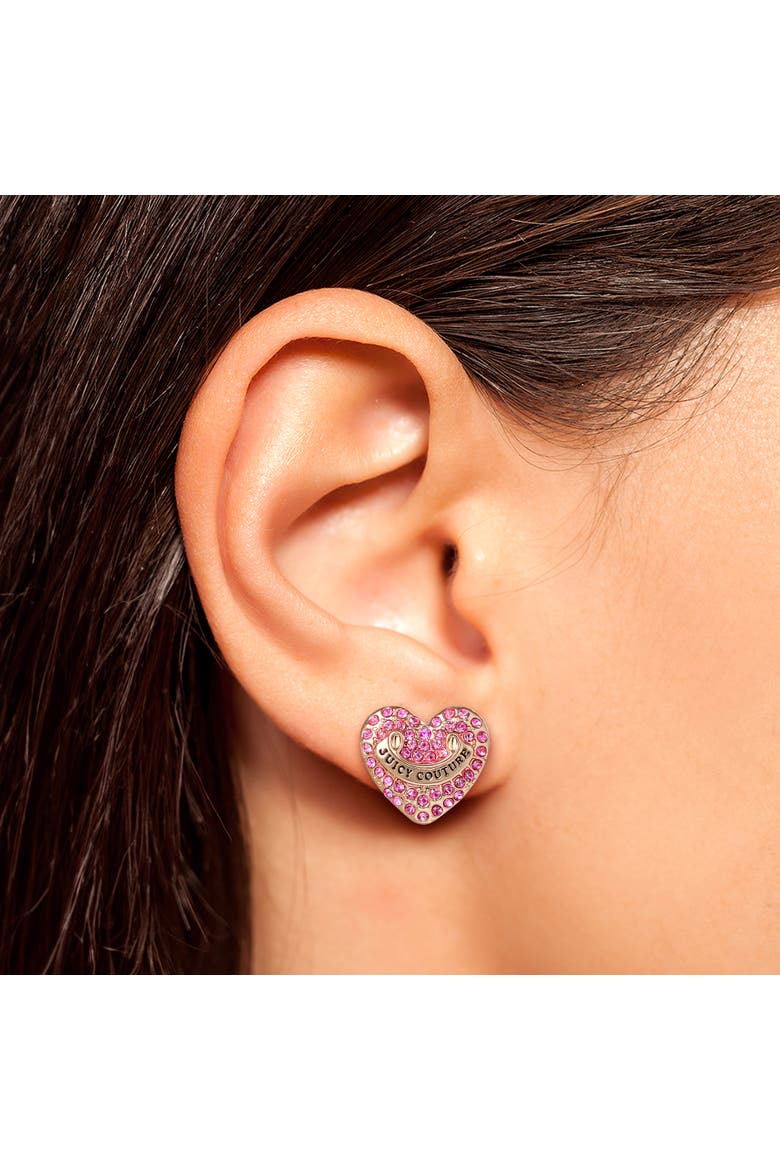 Heart Crystal Stud Earrings, Gold-Tone with Crystals, Alternate, color, pink, gold