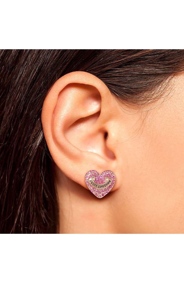 Juicy Couture Heart Crystal Stud Earrings, Gold-Tone with Crystals, Alternate, color, Pink, Gold