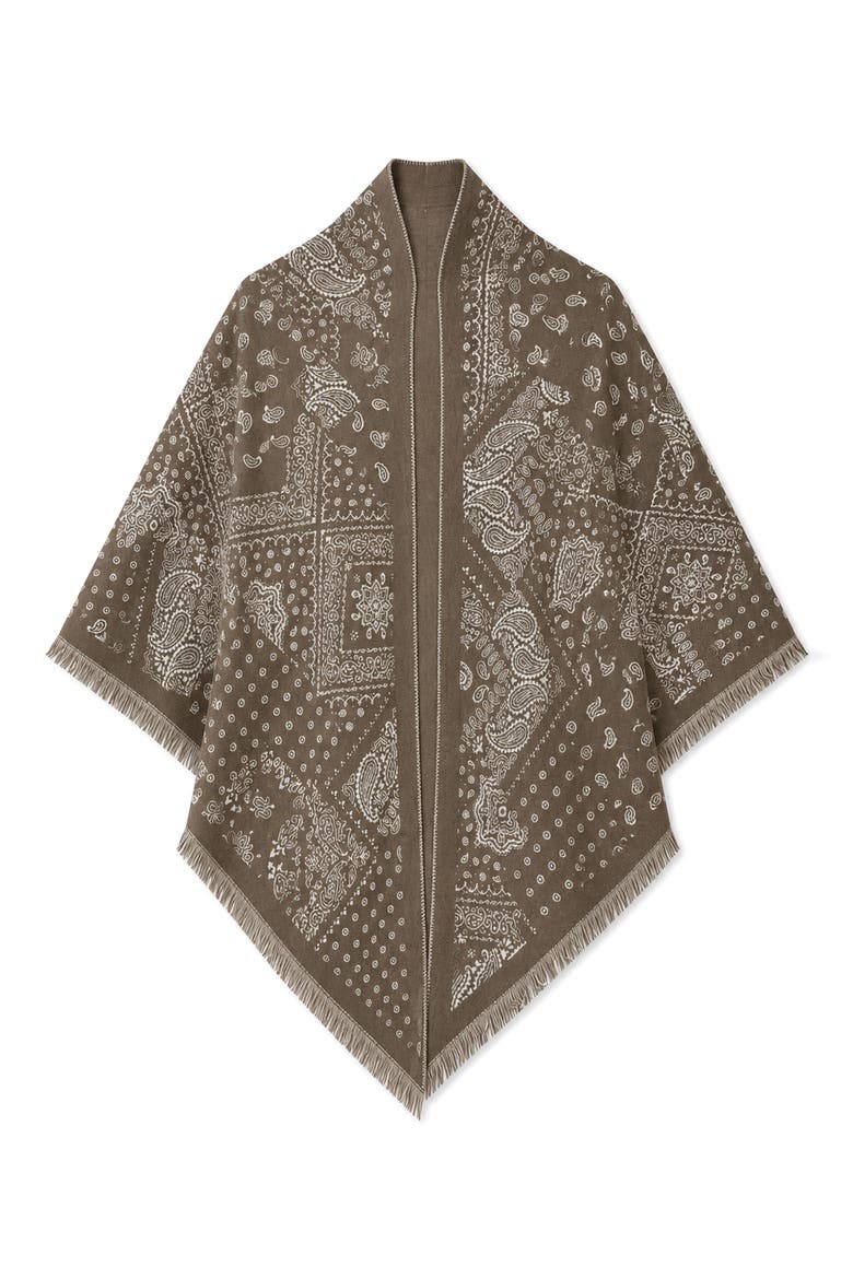 Bandana Print Fringe Shawl, Main, color, BEIGE