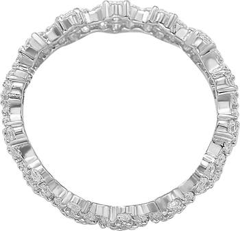 Sterling Silver White CZ Flower Pave Eternity Band Ring
