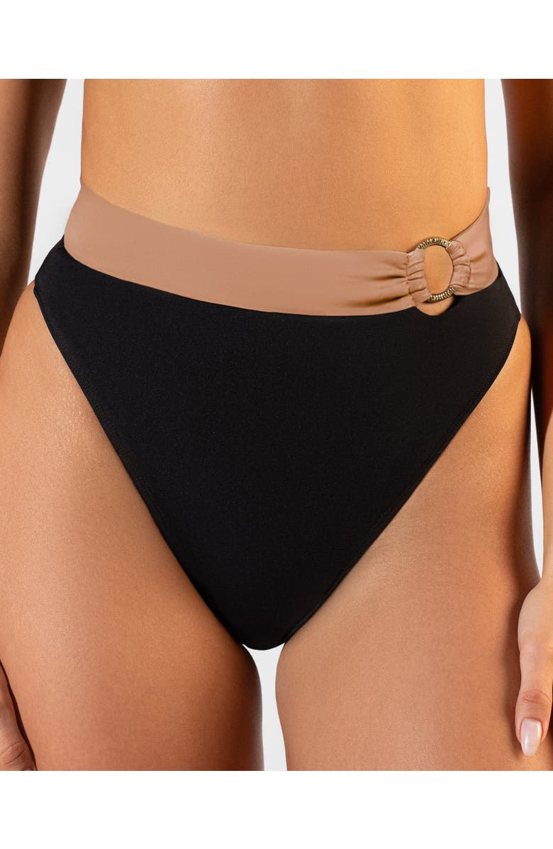 TA3 Cheeky High Wasited Bikini Bottoms, Alternate, color, Black/Tawny