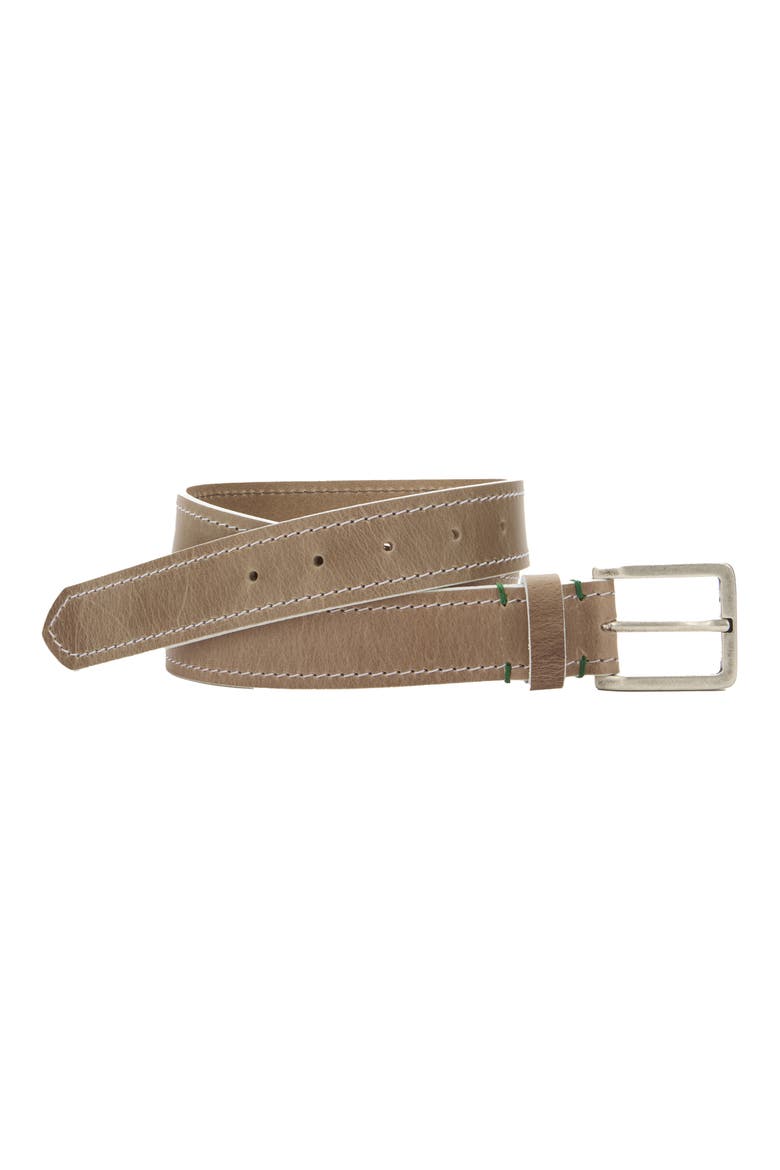 White Edge Waxed Leather Belt, Main, color, BEIGE