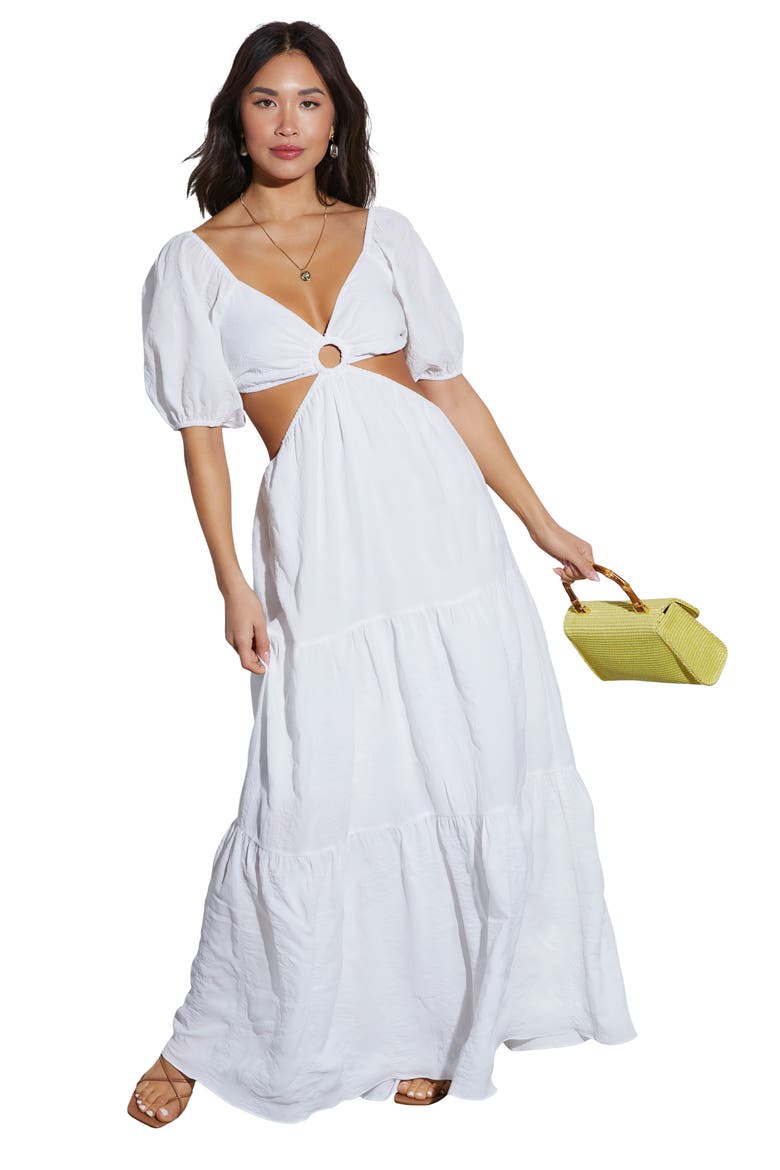 Cartagena Cutout Tiered Maxi Dress, Alternate, color, WHITE