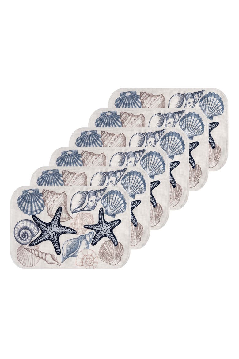 Vintage Shells Collection Set of 6 Placemats 13" x 19", Main, color, Blue