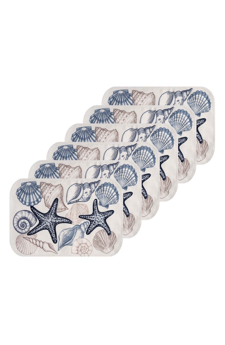 C&F Home Vintage Shells Collection Set of 6 Placemats 13" x 19", Main, color, Blue