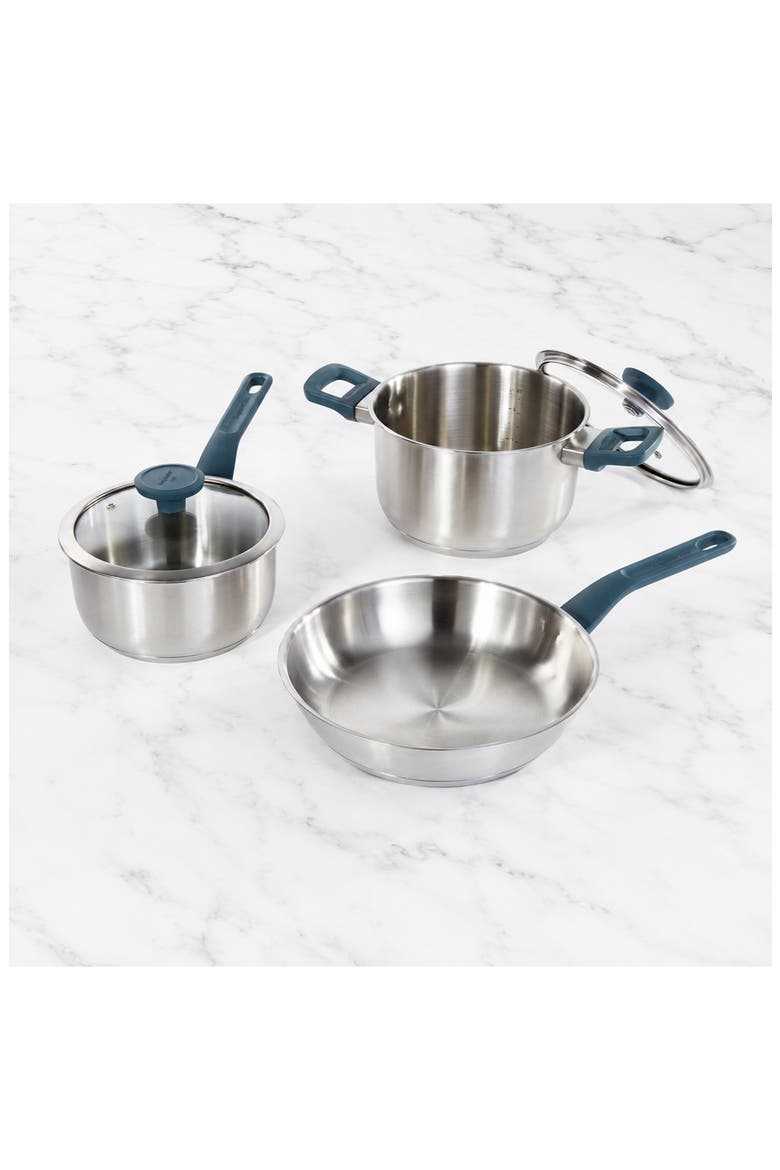 Leo Bolt 5-Piece 18/10 Stainless Steel Cookware Set, Alternate, color, OCEAN