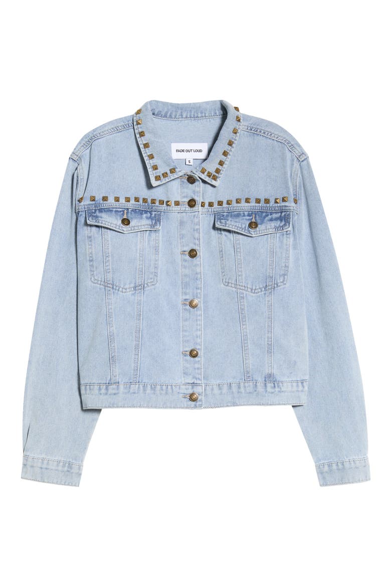 Nina Studded Denim Trucker Jacket, Main, color, LIGHT WASH