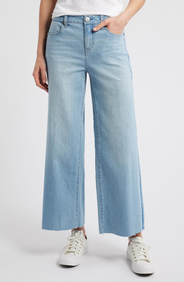 1822 Denim Shadow Stripe Raw Hem High Waist Ankle Wide Leg Jeans, Main, color, 