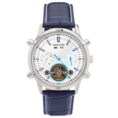 Wilhelm Day-Date Semi Skeleton Automatic Watch w/ Leather Band
