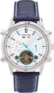 Heritor Automatic Wilhelm Day-Date Semi Skeleton Automatic Watch w/ Leather Band