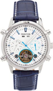 Heritor Automatic Wilhelm Day-Date Semi Skeleton Automatic Watch w/ Leather Band