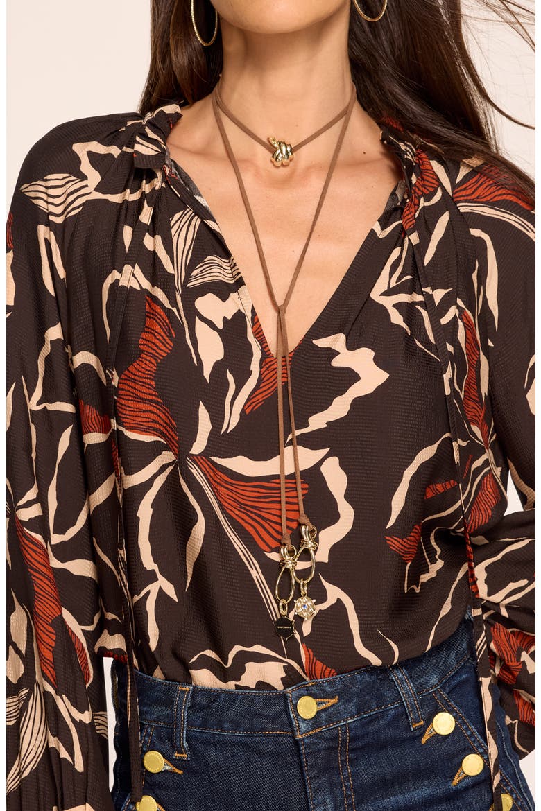Aaron Foliage Printed V-Neck Top, Alternate, color, HERITAGE BROWN FLORAL