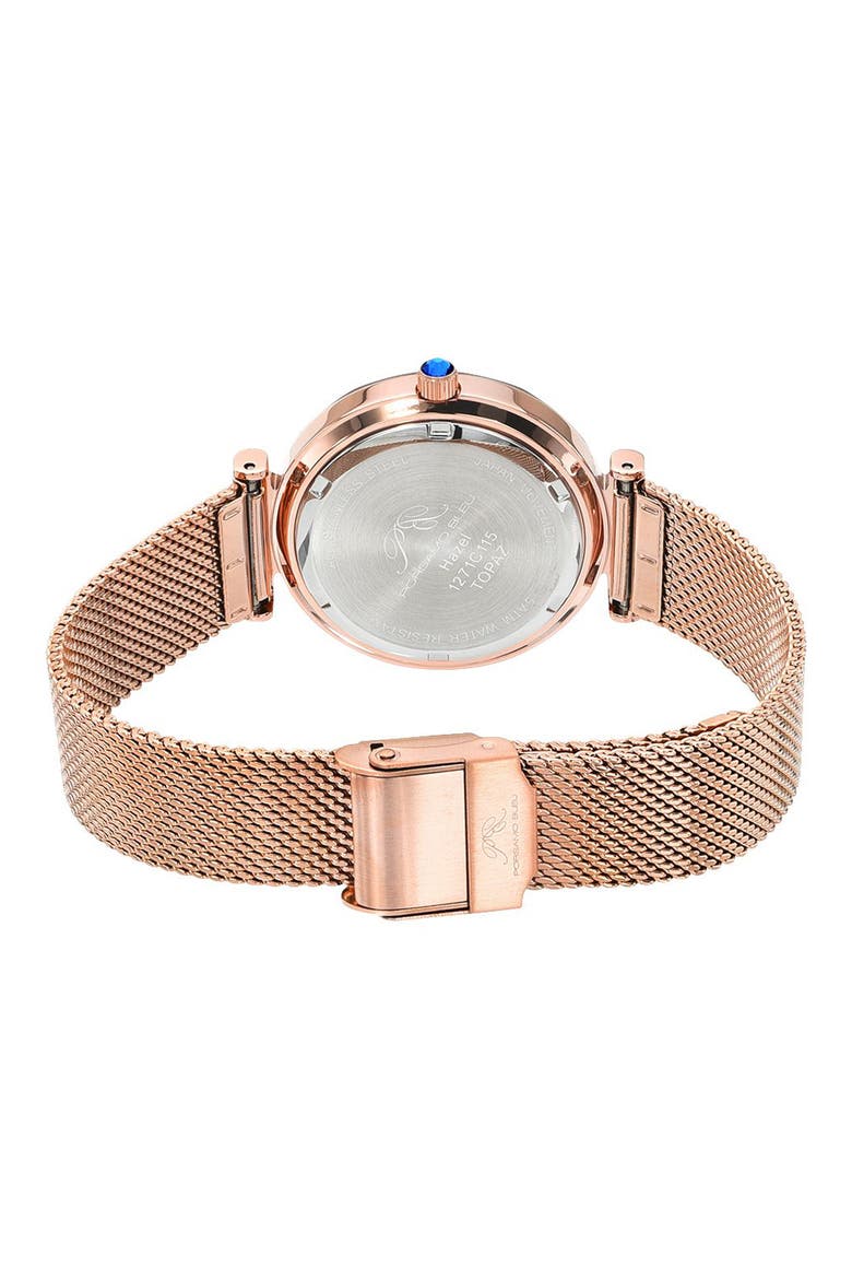 Hazel White Topaz Mother of Pearl Dial 3-Hand Quartz Mesh Strap Watch, 33mm, Alternate, color, ROSE
