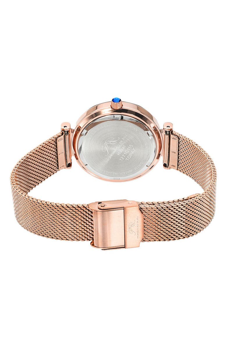 PORSAMO BLEU Hazel White Topaz Mother of Pearl Dial 3-Hand Quartz Mesh Strap Watch, 33mm, Alternate, color, 