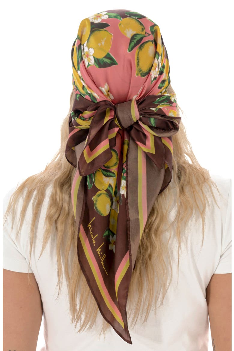 Lemon Print Square Scarf, Alternate, color, ORANGE