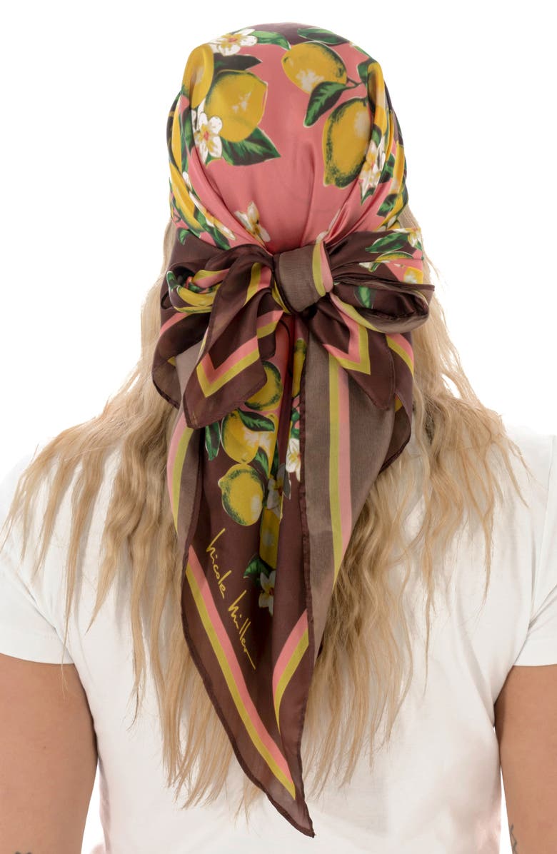 Nicole Miller Lemon Print Square Scarf, Alternate, color, Orange