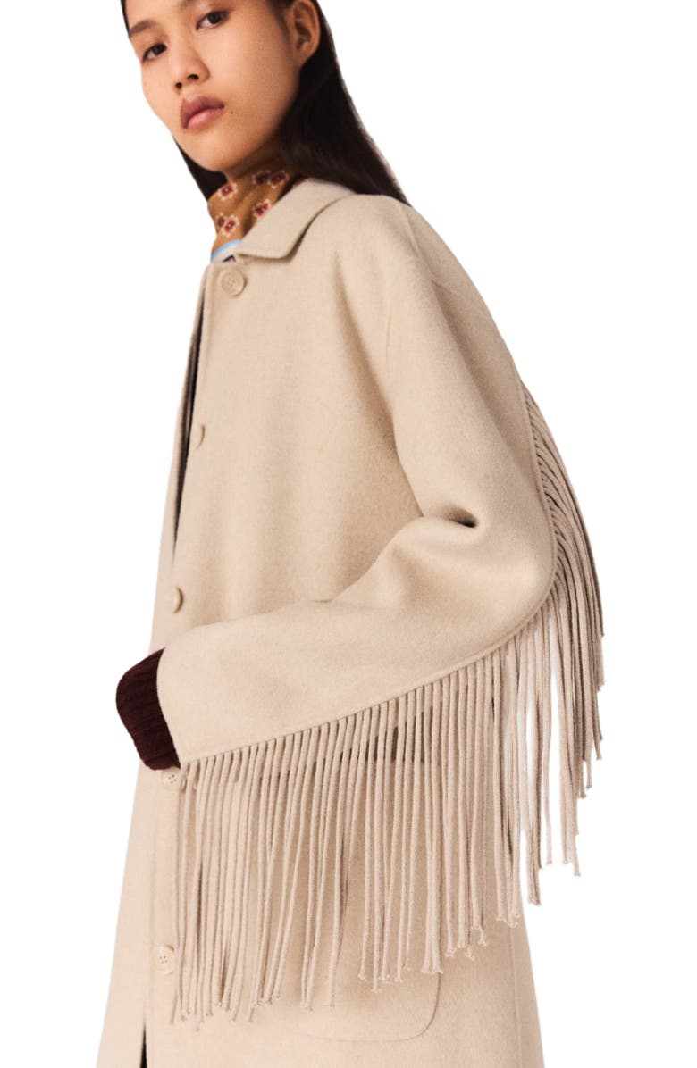 maje Long wool coat, Alternate, color, Beige