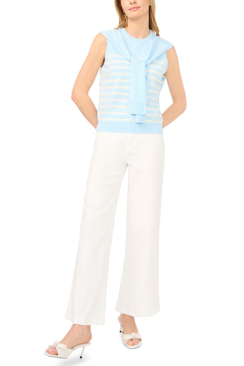 Stripe Front Tie Sleeveless Sweater, Main, color, BLUE SKY