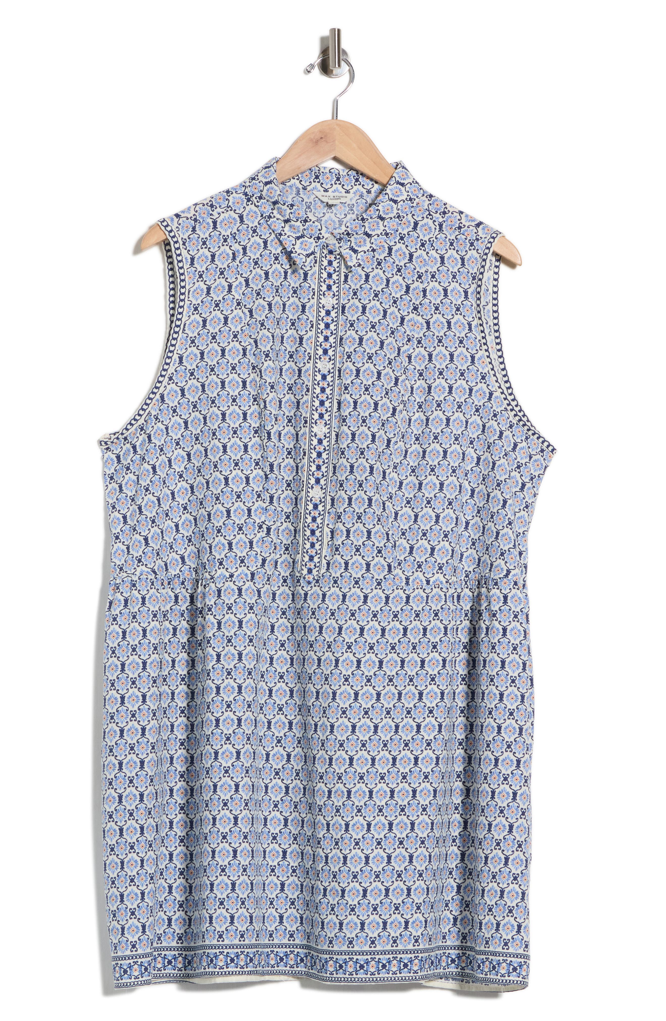 Rosette Tile Print Smocked Waist Shirtdress