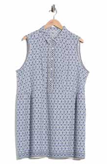 Rosette Tile Print Smocked Waist Shirtdress