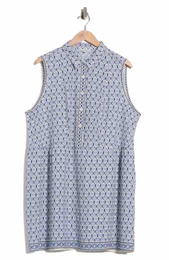 Rosette Tile Print Smocked Waist Shirtdress
