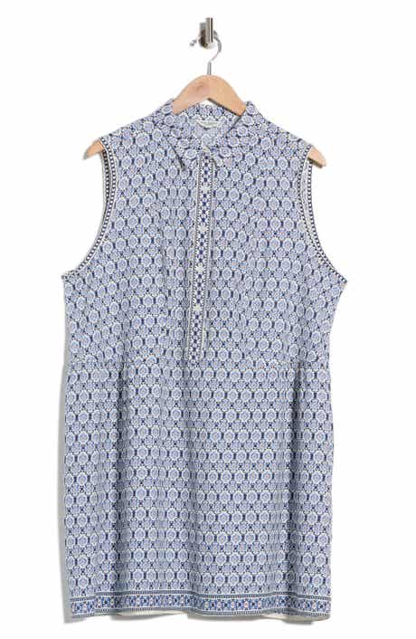 Rosette Tile Print Smocked Waist Shirtdress