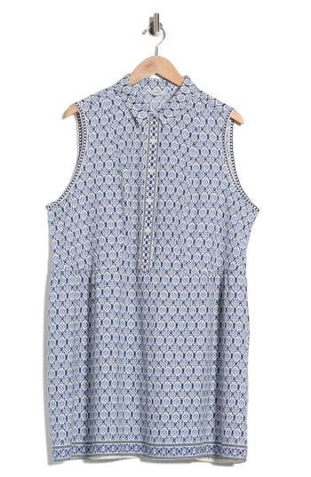 Max Studio Rosette Tile Print Smocked Waist Shirtdress