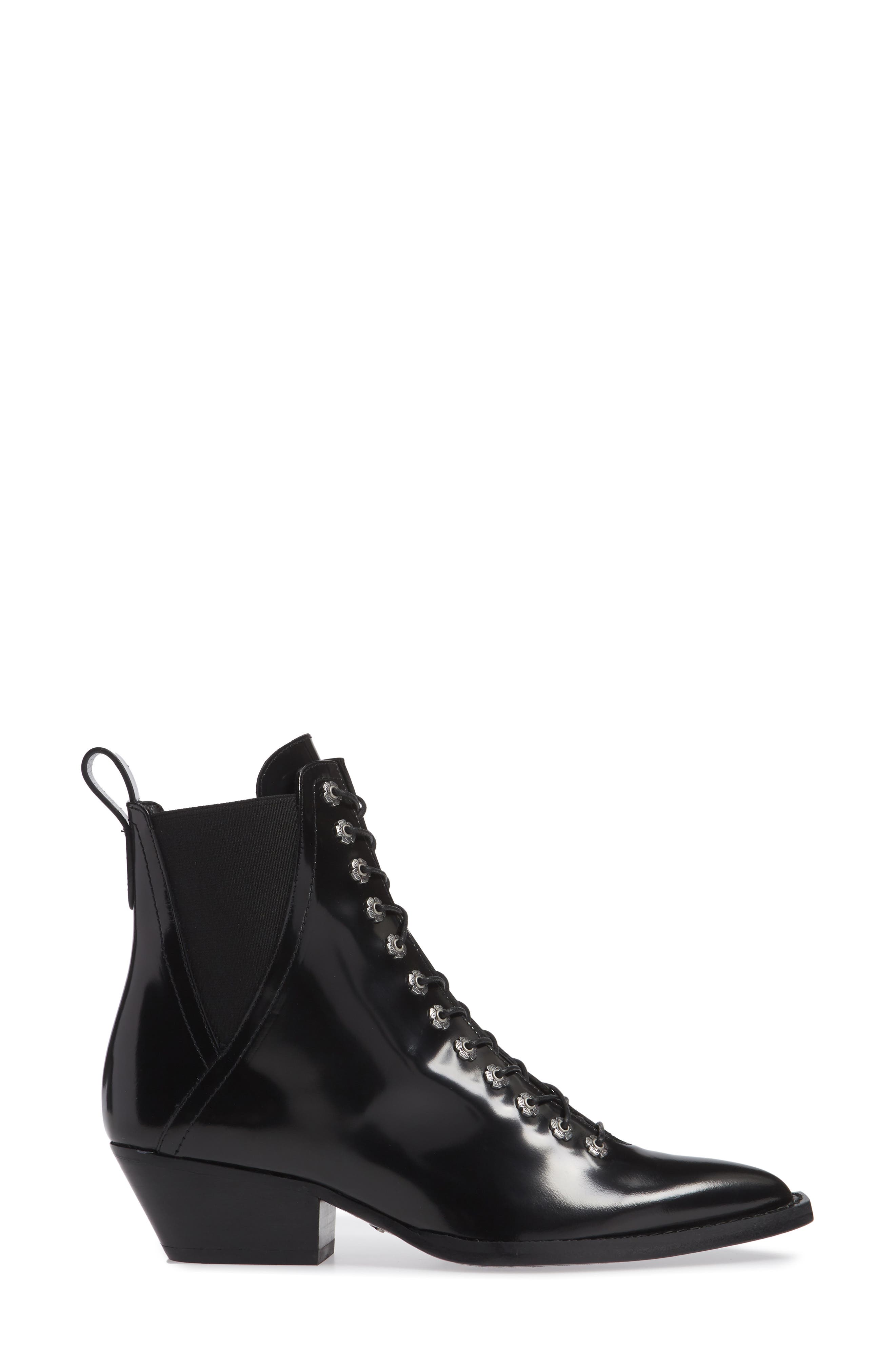 Lace-Up Bootie, Alternate, color, BLACK LEATHER