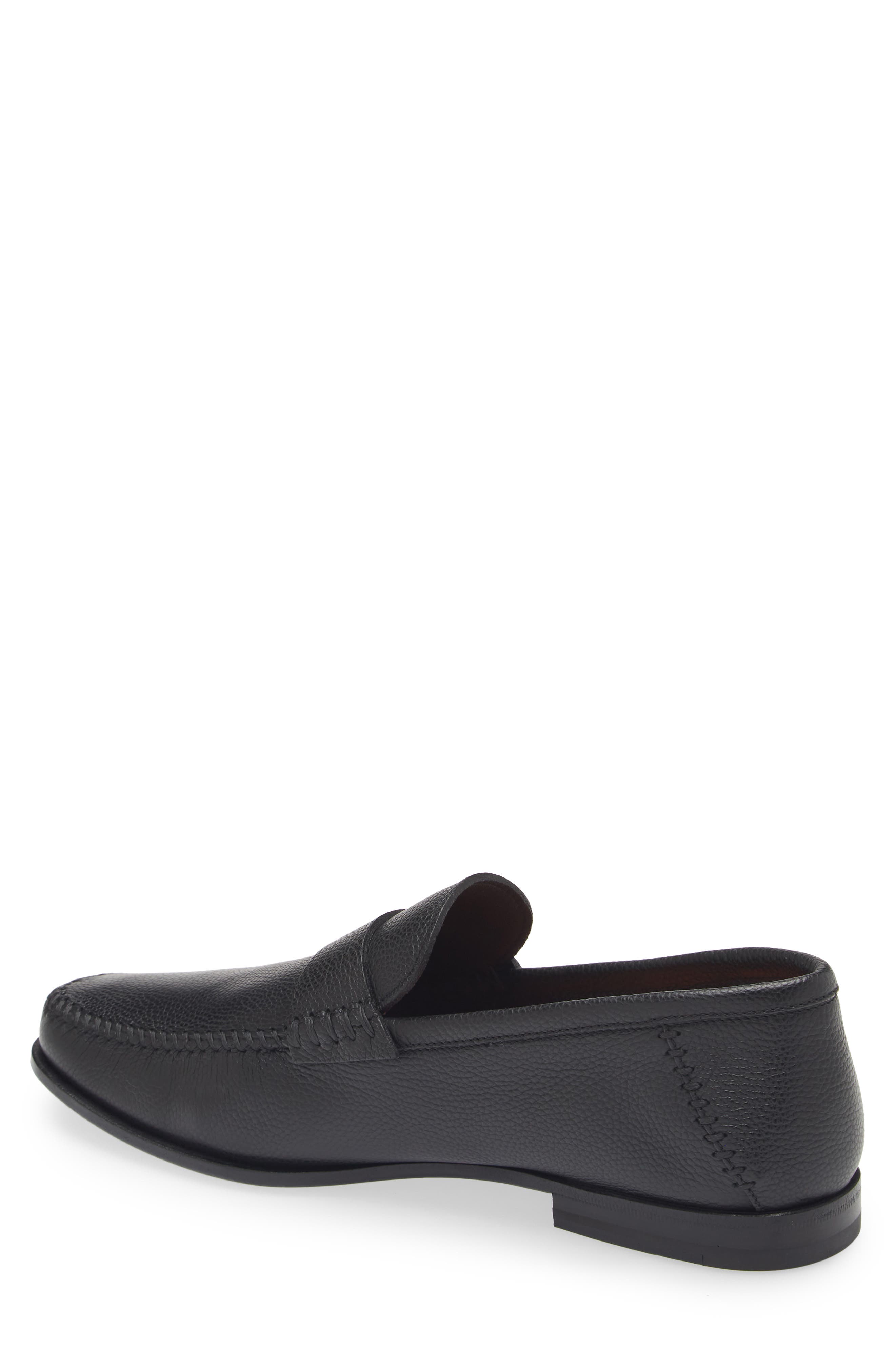 Santoni Paine Moc Toe Loafer, Alternate, color, Black