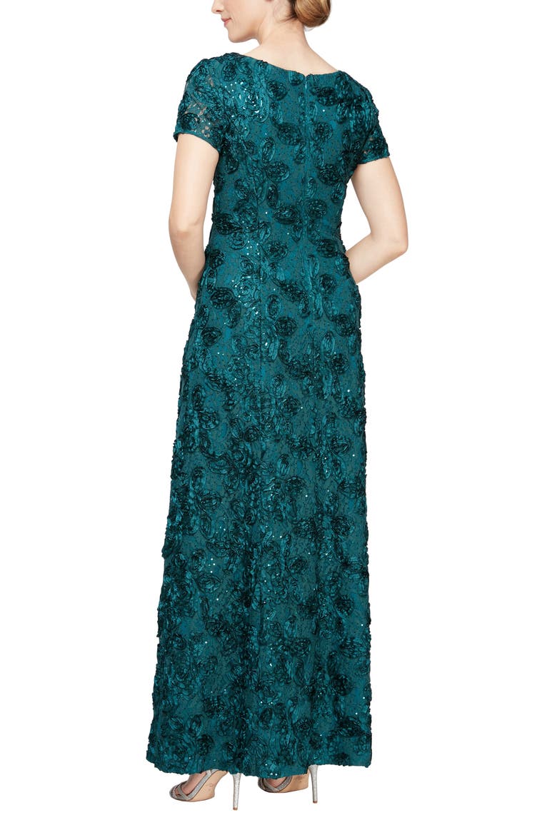 Rosette Sequin A-Line Gown, Alternate, color, EMERALD GREEN