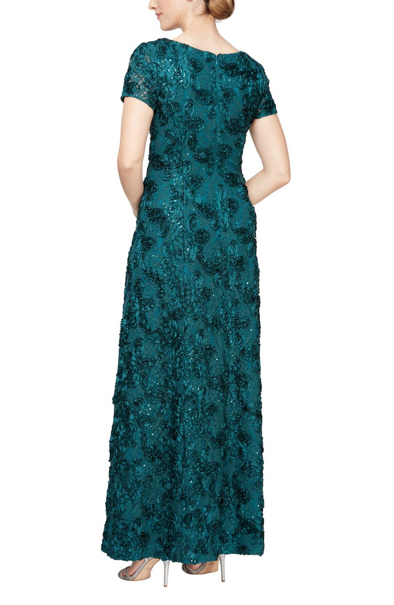 Alex Evenings Rosette Sequin A-Line Gown, Alternate, color,