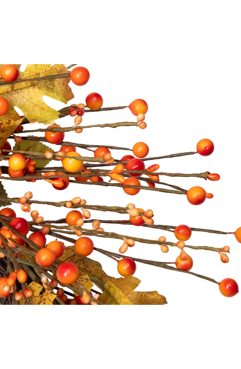 Northlight Berries and Maple Leaves Artificial Fall Harvest Twig Wreath - 22", Alternate, color, Yellow
