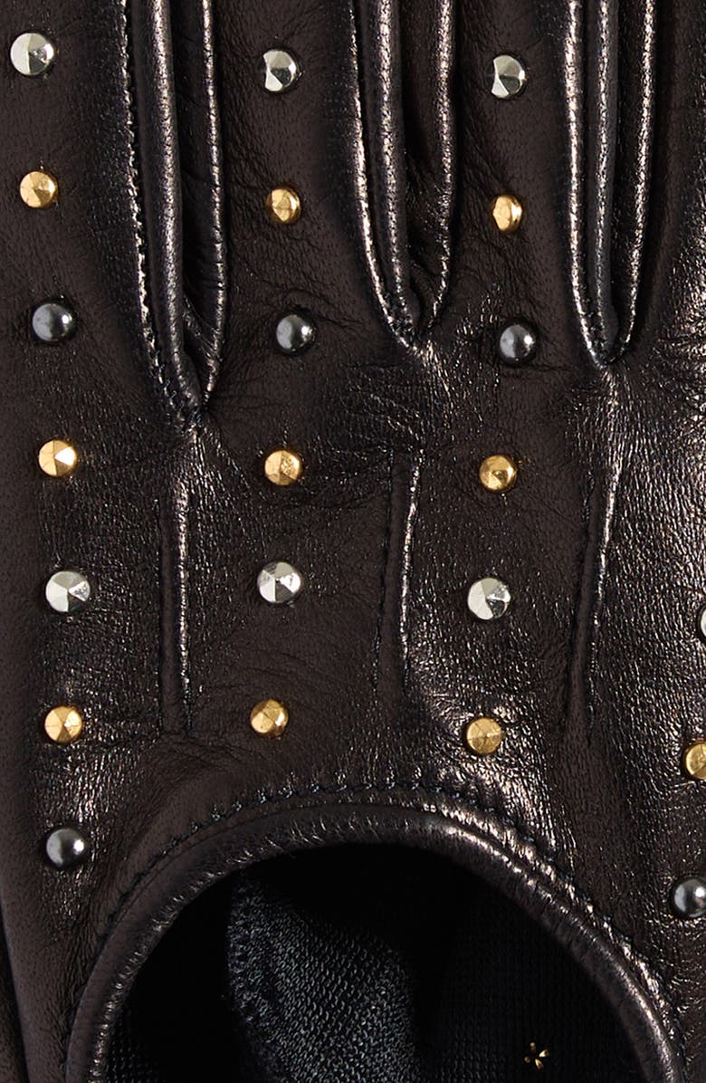 Versace Studded Leather Gloves, Alternate, color, Black
