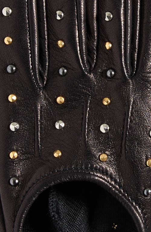 Versace Studded Leather Gloves In Black