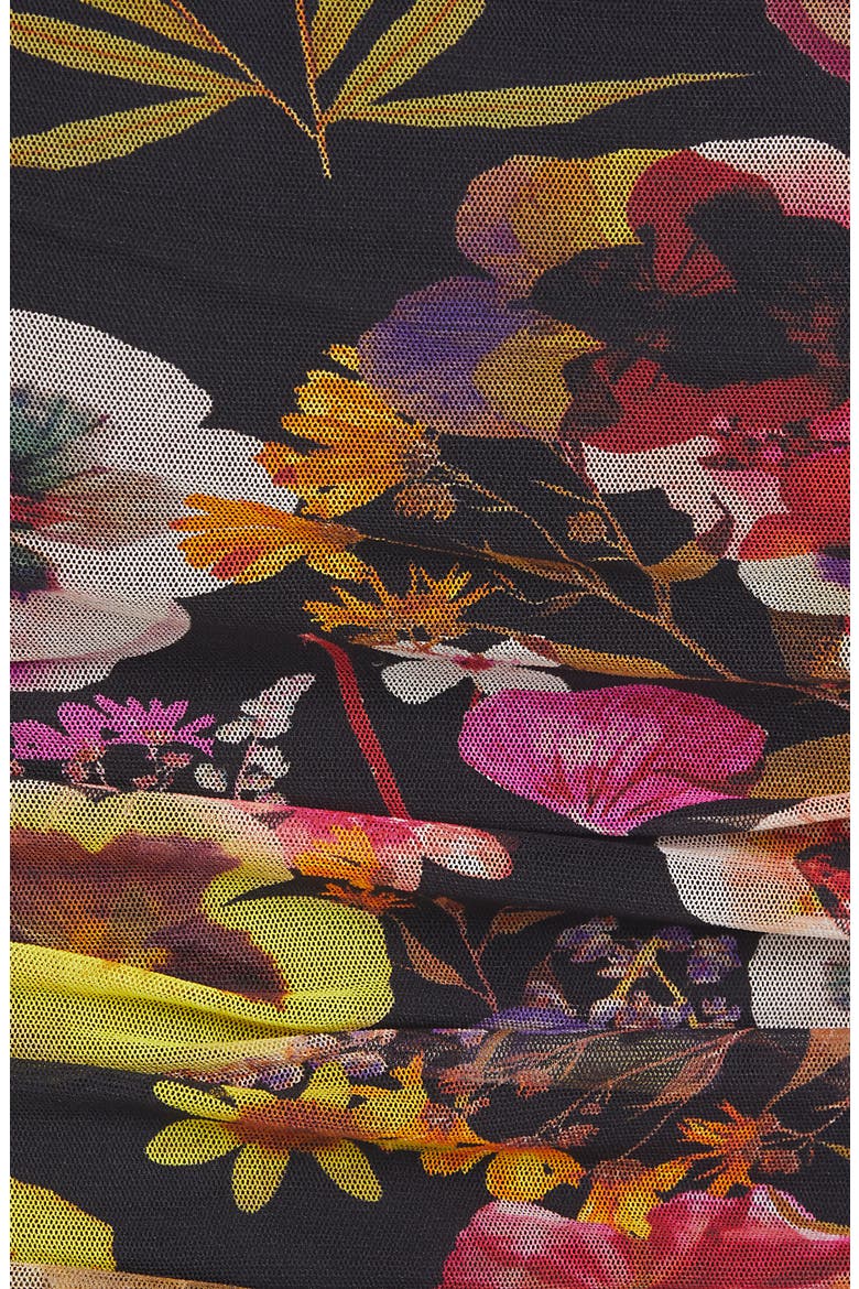 Floral Ruched Tulle Skirt, Alternate, color, NERO