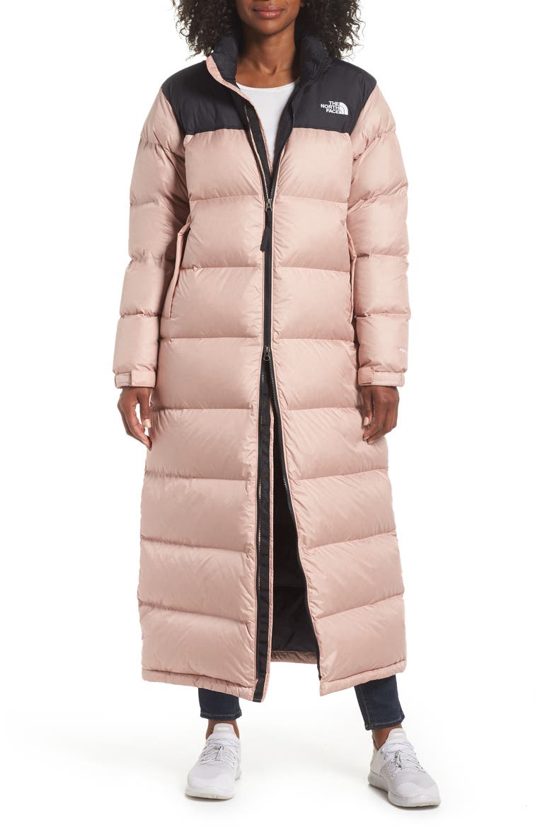 Nuptse Long Water Repellent Down Coat, Alternate, color, MISTY ROSE
