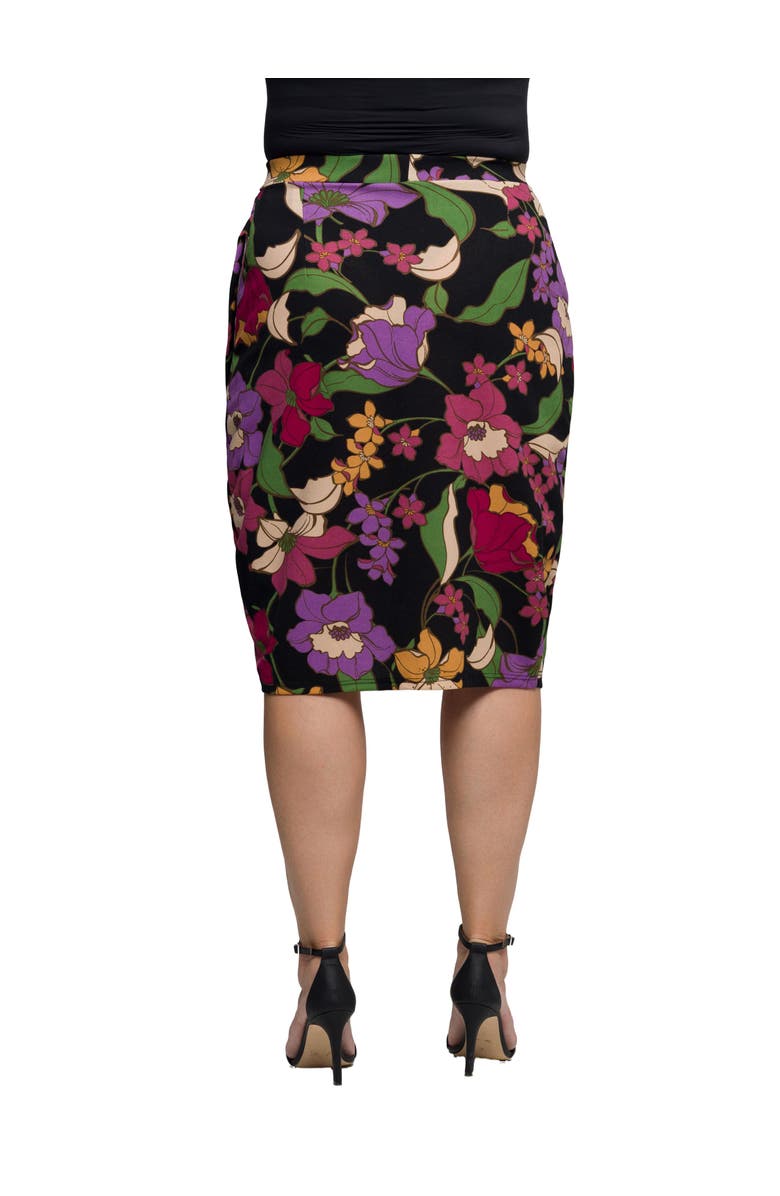 24seven Comfort Apparel Multi Floral Print Midi Pencil Skirt, Alternate, color, Black Multi