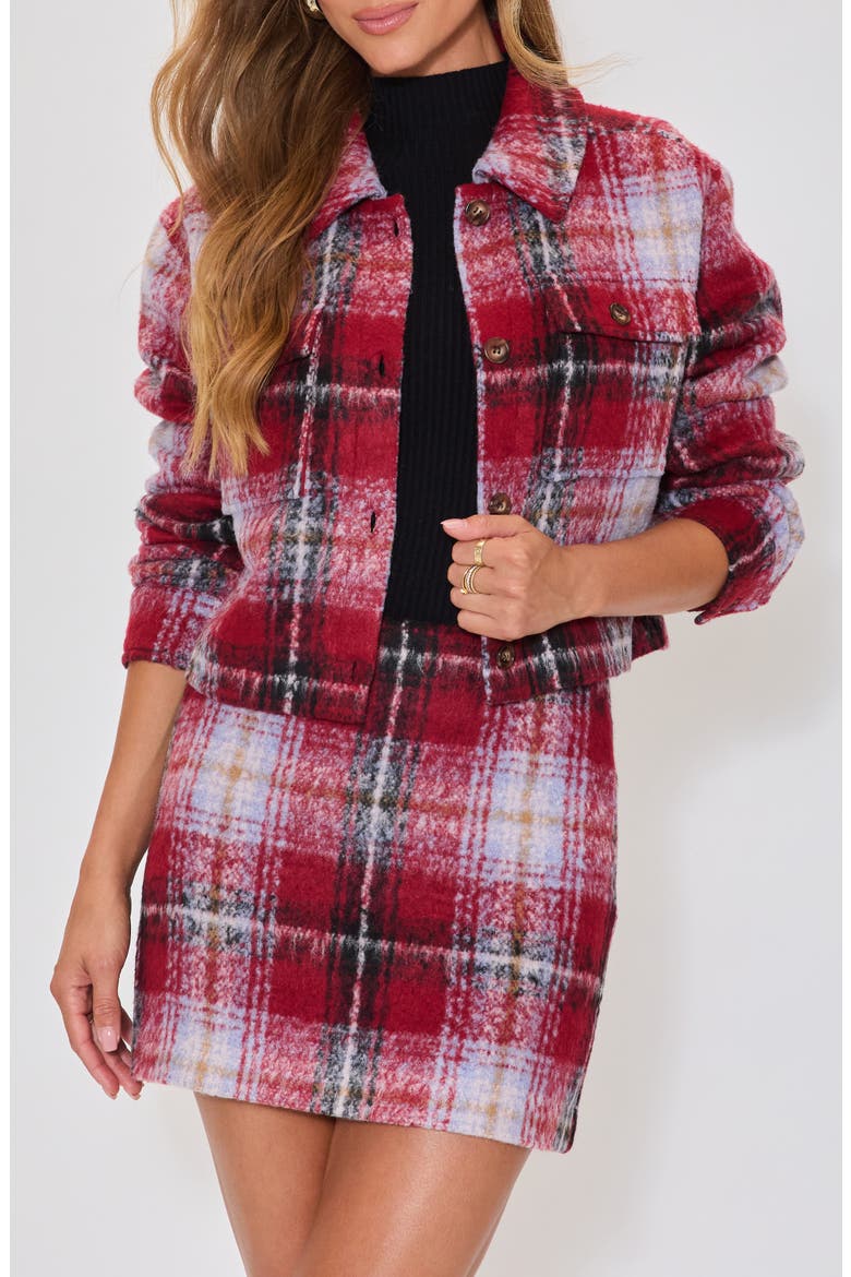 Margaret Plaid Crop Shirt Jacket, Main, color, BURGUNDY MULTI