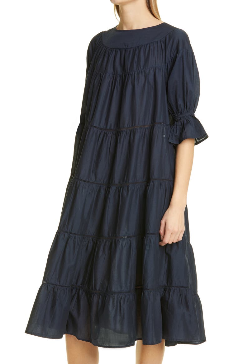 Paradis Open Tier Cotton Dress, Alternate, color, NAVY