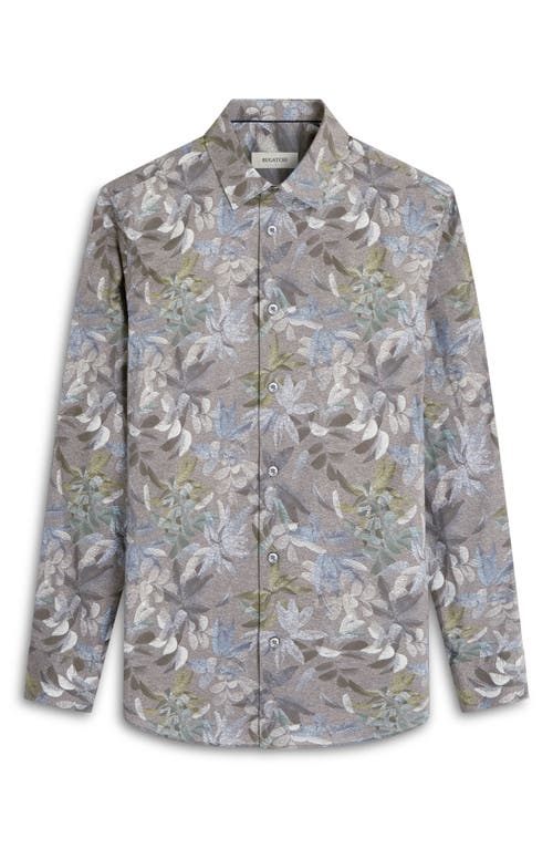 Bugatchi Julian Shaped Fit Leaf Print Button-up Shirt In Khaki