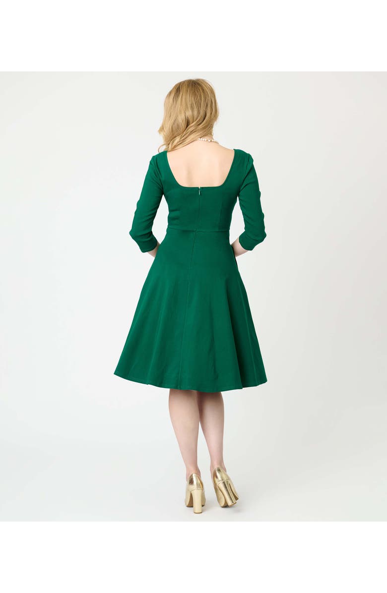 Unique Vintage Square Neck Pleated Swing Dress, Alternate, color, Green Solid
