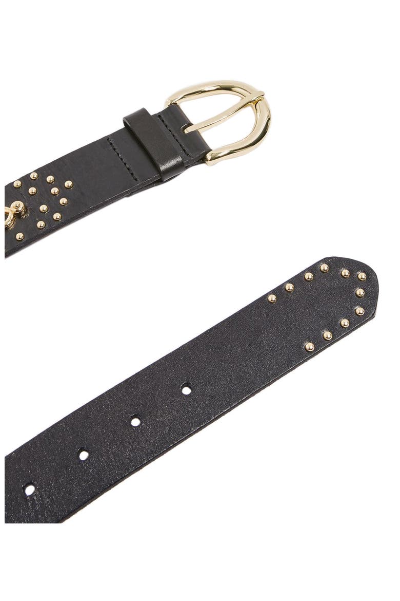 Ellena Circle & Stud Embellished Leather Belt, Main, color, BLACK