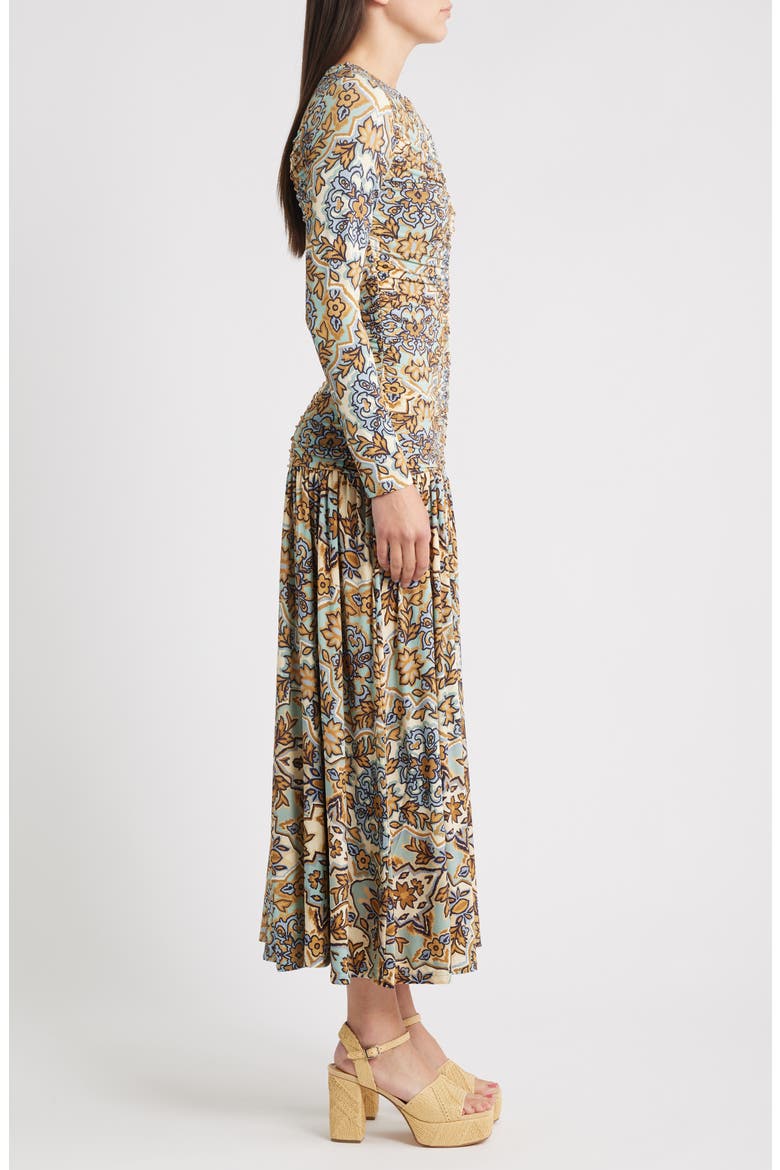Winter Tapestry Long Sleeve A-Line Dress, Alternate, color, BLUE
