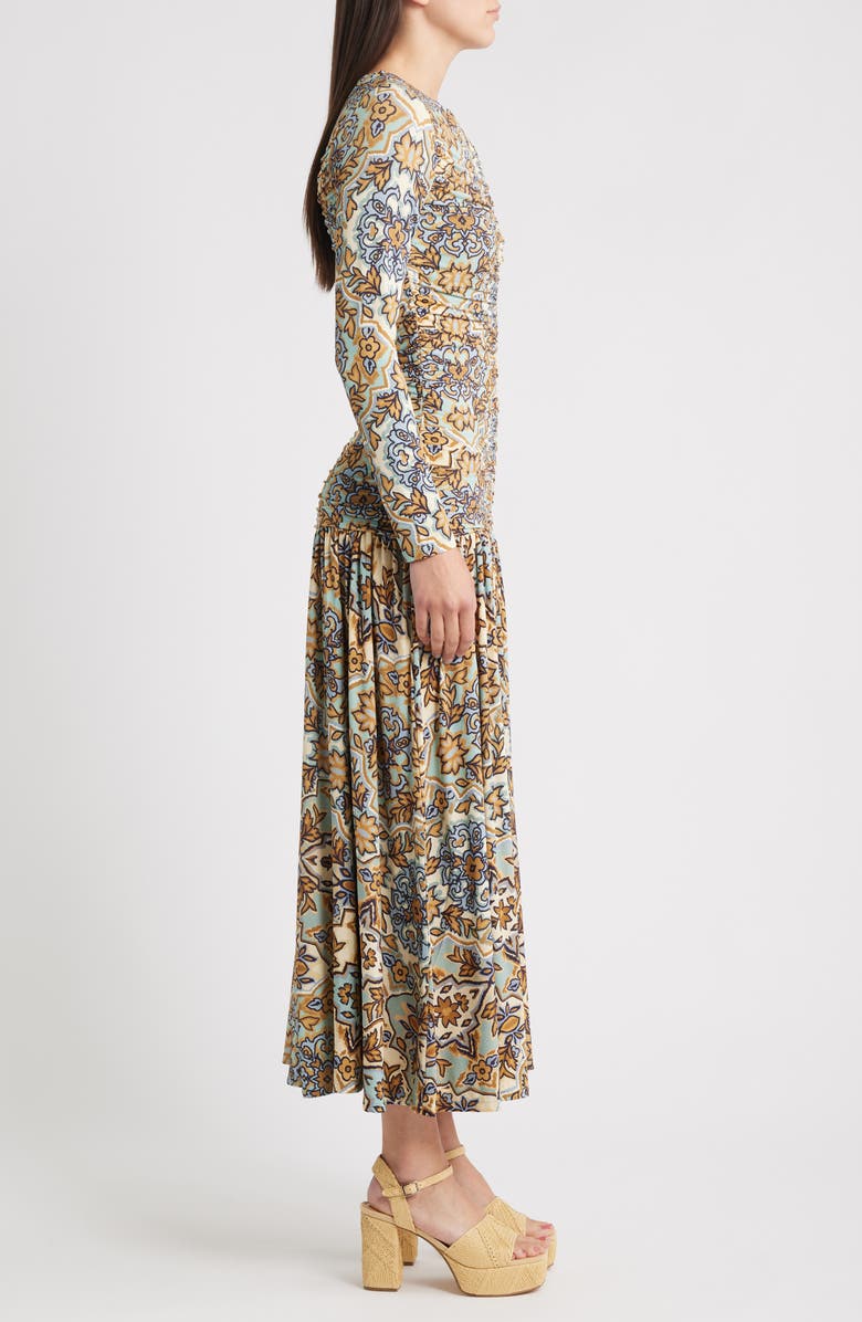 FARM Rio Winter Tapestry Long Sleeve A-Line Dress, Alternate, color, Blue