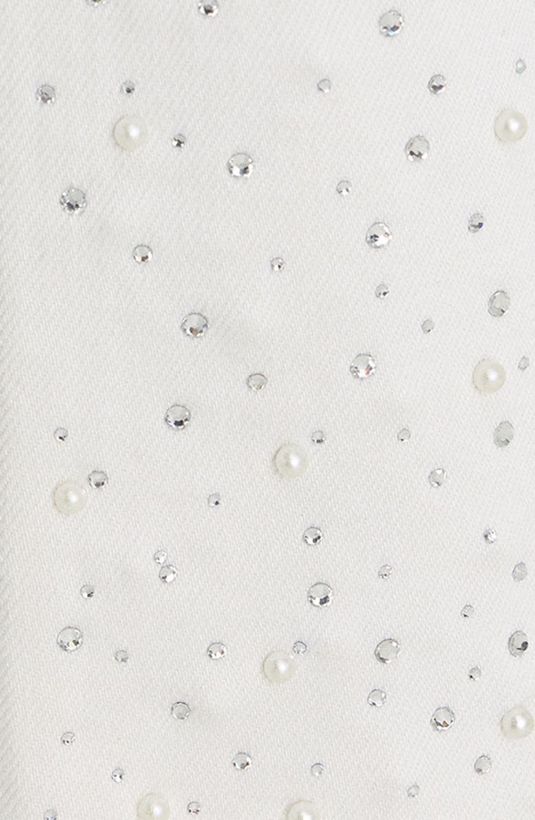 Good American Good Icon Faux Pearl Embellished High Waist Straight Leg Crop Jeans, Alternate, color, White001