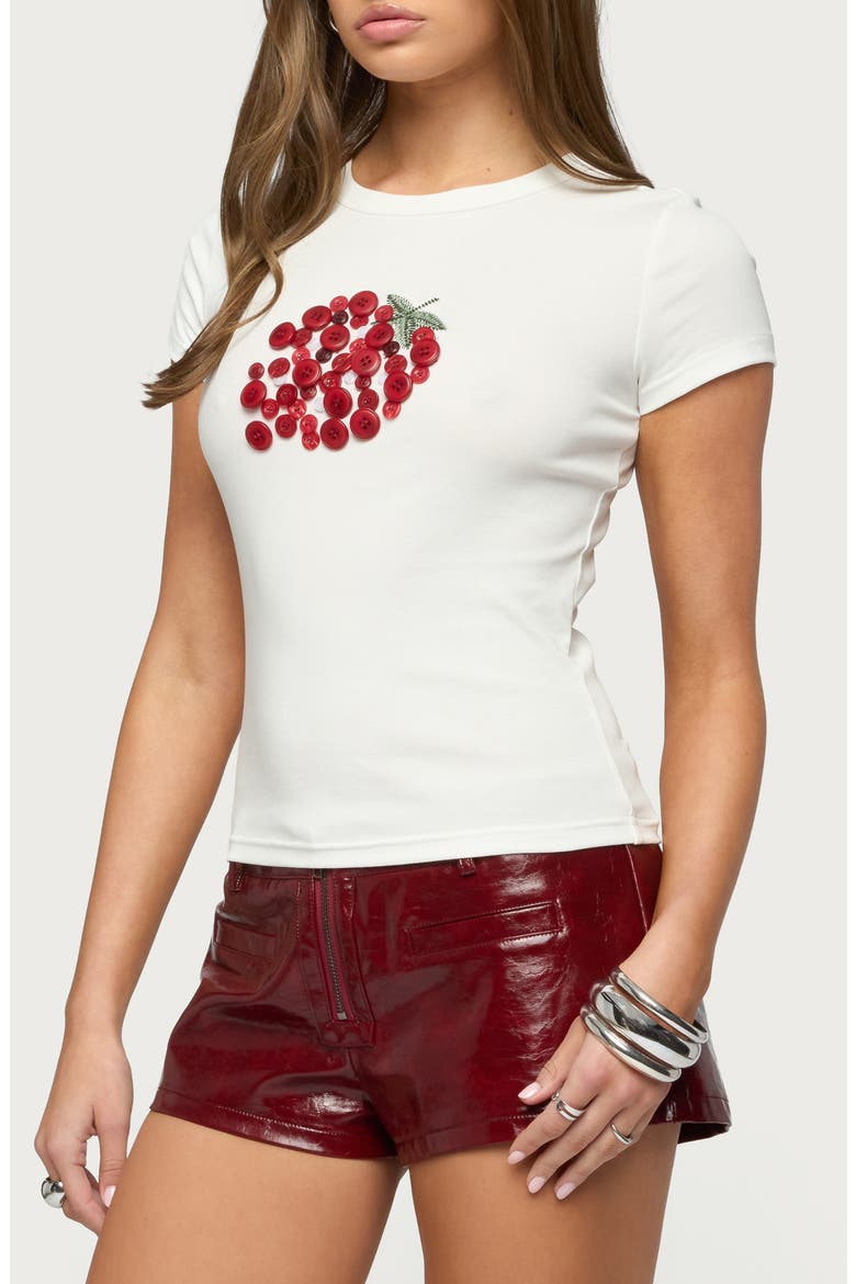 My Sweet Strawberry Button T-Shirt, Alternate, color, WHITE