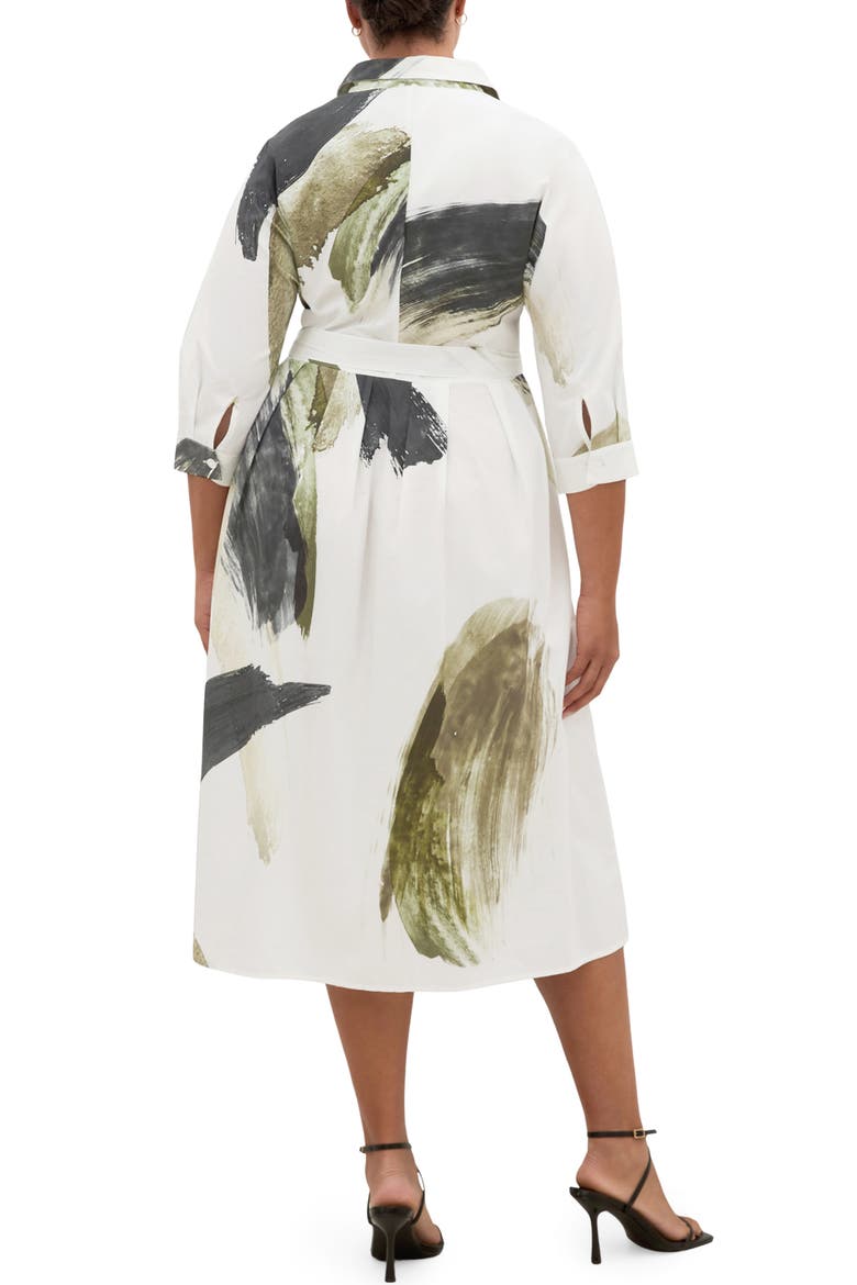 Angel Brushstroke Belted Cotton Shirtdress, Alternate, color, MUSE IVORY