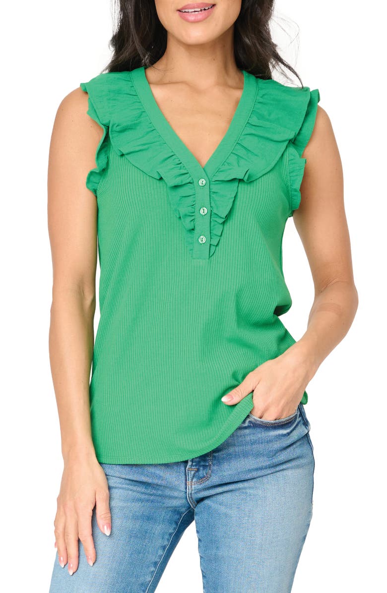GIBSONLOOK Ruffles for Days Mixed Media Top, Main, color, Grass Green