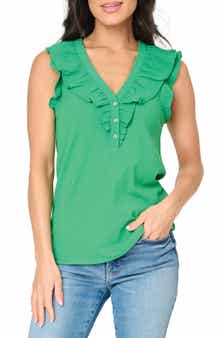 GIBSONLOOK Ruffles for Days Mixed Media Top