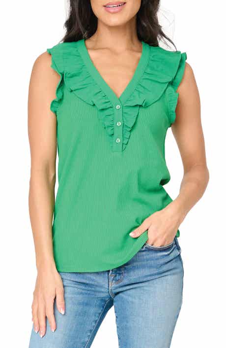 GIBSONLOOK Ruffles for Days Mixed Media Top